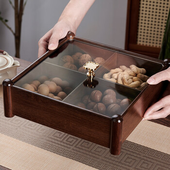 Lekali solid wood dried fruit box with lid household four-grid fruit tray nut storage box snack tray divided candy tray four-grid nut box with lid