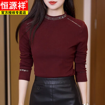 Hengyuanxiang angolan red bottoming shirt for women in autumn and winter double-sided german velvet half-high collar with thickened warm and stylish versatile top angora red m recommended 80-100 pounds