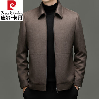 Pierre cardin high-end wool short jacket for men autumn and winter 2025 new middle-aged business executive rabbit fur liner lapel jacket for men coffee color 4xl 195