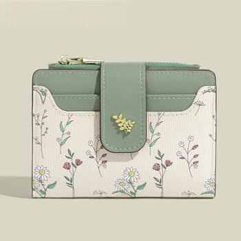 Geboni exquisite wallet women's new small fresh multi-card slot coin purse women's short large capacity id card holder green