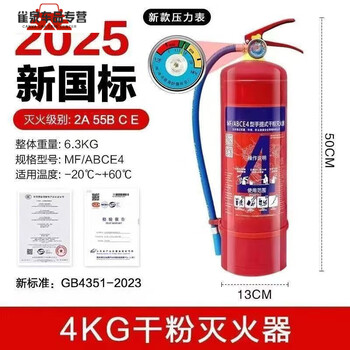 Fancychic 25-year new national standard portable dry powder fire extinguisher 4kg for shops, household, vehicle, factory 3/4/5/8kg 4kg carbon dioxide fire certification shop-with nozzle + annual card store main recommendation