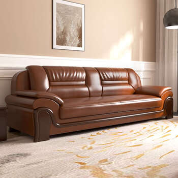 Puxinmu wood office sofa business simple modern living room hall hotel vip reception room leather three-person coffee table combination high-end xipi 3-person