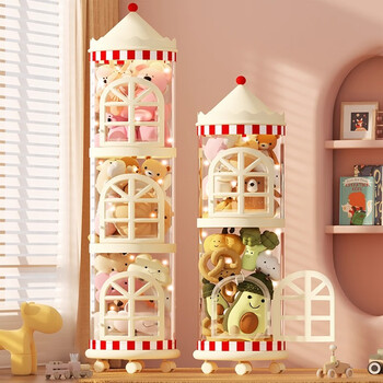 Ju cute upgraded zipper plush doll storage bucket doll storage artifact transparent box children's toy storage bucket