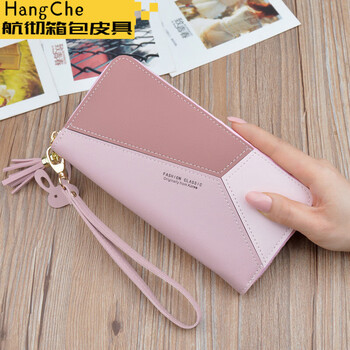 Ms. ye yu's hand wallet, women's long, simple, contrasting color splicing, personalized student large-capacity zipper bag can hold mobile phones, trendy pink - contrasting color splicing single pull