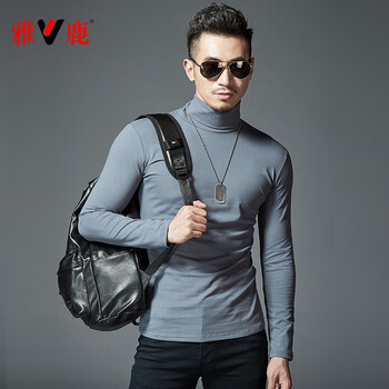 Yalu pure cotton turtleneck men's long-sleeved t-shirt autumn coat elastic bottoming shirt half-middle collar winter coat velvet thickened thermal underwear fs-spring and autumn thin style-high collar-dark gray 3xl 160-175 catties