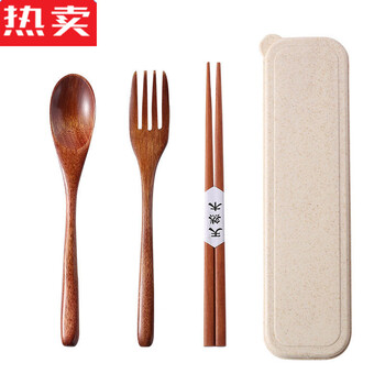 Mzxm japan imported quality chopsticks spoon set cutlery box student ins style portable single set children's wooden chopsticks tangle-free spoon fork chopsticks + box