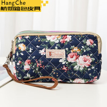 Ye yu cotton fabric coin purse korean style women's mobile phone bag elderly portable clutch bag mother-in-law elderly shopping for grocery navy peony large size (can hold 6.7-inch mobile phone)