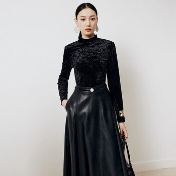 Firststation fs fashionable and versatile turtleneck velvet long-sleeved bottoming shirt top for women 25 winter new style 5522a black xl