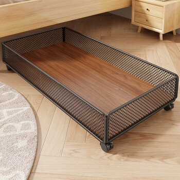 Yisijia under-bed storage box with pulleys for flat storage of clothes under the bed, household dormitory large-capacity organizing box, large black teak board