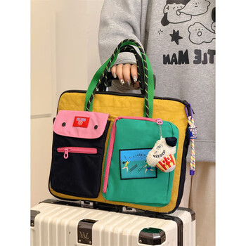 Yookdd japanese dopamine color-blocked crossbody bag large capacity 16-inch dual-purpose computer bag commuting portable shoulder tablet bag for women black contrasting color 14.16-inch universal