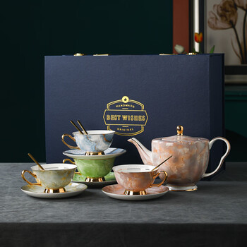 Germany丨master coffee cup exquisite light luxury high-end european-style british afternoon tea set gift box four cups saucer spoon + large pot gift box (mixed colors) 220ml