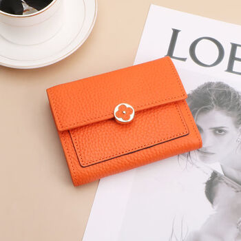 Jiayin cowhide women's short 2025 new large-capacity multi-card slot exquisite coin purse orange