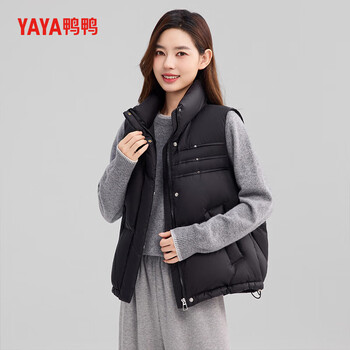 Yaya (yaya) korean style loose down jacket short style for small people 2025 autumn and winter new stand-up collar vest jacket black m
