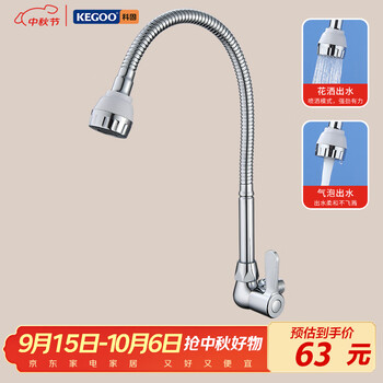 Kegoo in-wall copper kitchen faucet universal shower head double outlet sink laundry pool single cold faucet k2003
