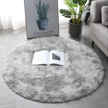 Yulu thickened plush round carpet living room coffee table mat bedroom girl bedside cloakroom hanging basket hanging chair carpet floor mat tie-dye - light gray diameter 80 cm thick plush