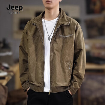 Jeep spirit jacket men's autumn and winter american retro pilot loose thickened handsome casual men's workwear jacket men's brown l suitable for weight 130-145 pounds