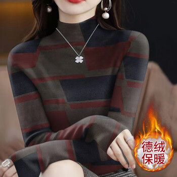 Ouyu half-high collar double-sided german velvet thickened bottoming shirt for women, autumn and winter new style, slim-fitting inner shirt top, german velvet-red plaid 2xl, recommended 120-130 pounds