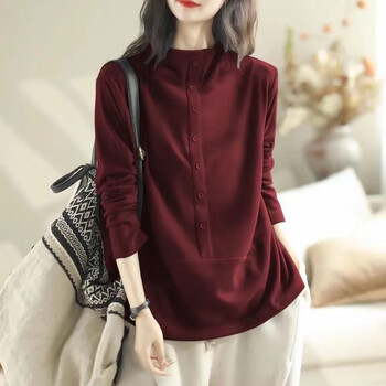 Yuzhilin double-sided german velvet bottoming shirt for women 2025 autumn and winter new fashion versatile pullover half turtleneck long-sleeved t-shirt top burgundy xl 110-130 catties