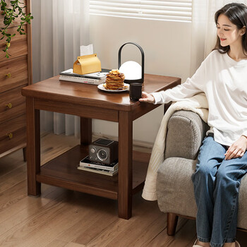 Ouyilang solid wood side table for living room sofa side table small coffee table simple modern balcony simple double-layer corner table small table
