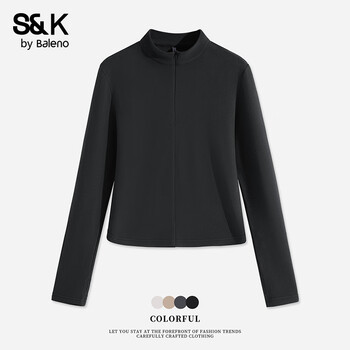 Baleno s&k series thin velvet bottoming shirt women's black jacket 7a antibacterial warm top top half open collar long sleeve black #solid color m