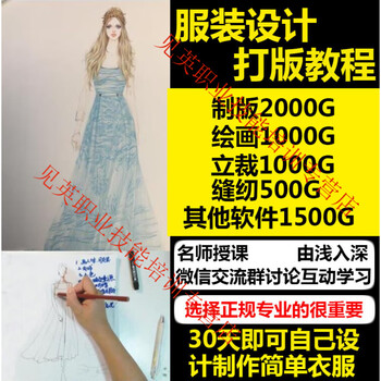 Zero-based clothing design hand-painted pattern making and vertical tailoring tutorial self-study computer pattern making software cutting and sewing teaching materials baidu network disk delivery