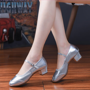 Tesili dance shoes for women adult square dance shoes four seasons mid-heel modern ballroom dance shoes soft sole breathable silver