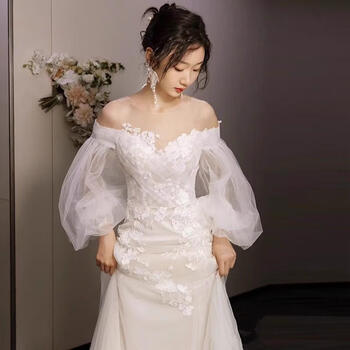 Wei lianmenglan french light wedding dress 2025 new bridal temperament one-shoulder forest style fairy welcome wedding dress off-white l