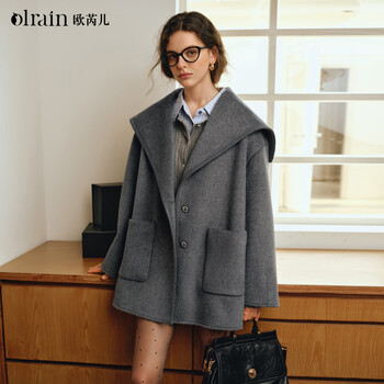 Olrain ou ruier temperament luxury warm woolen coat winter women's mid-length woolen double-sided woolen top warm clothes gray m