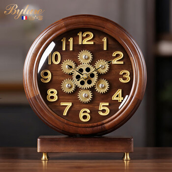 Bylure brand american creative desk clock walnut solid wood living room desktop retro gear sitting clock entrance pendulum table clock walnut desk clock