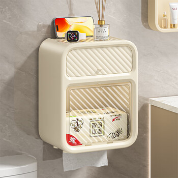 Hundred-character bathroom punch-free storage rack toilet paper box face towel storage box wall-mounted tissue box facial tissue roll tissue box holder
