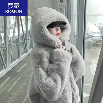 Romon quilted thickened furry coat for women in autumn and winter, same style lamb plush imitation mink, rex and rabbit fur coat, trendy, gray, quilted, thickened, s 80~115 catties