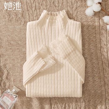 Shechi 2025 new autumn clothing women's half-high collar lace edge knitted inner with slim simple bottoming shirt