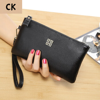 Chling kayan small ck women's bag first layer cowhide clutch bag women's bag 2025 new coin purse long style fashion temperament soft leather genuine black