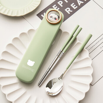 National style primary school student chopsticks and spoon set portable cutlery box for one person, children's special storage three-piece work tableware set, mother and baby grade 316 panda chopsticks and spoon box