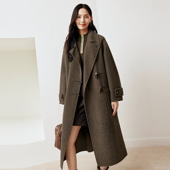Firststation fs fashion lapel horn button long wool coat jacket women 25 winter new style 8325a green m