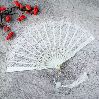 Yusen yi japanese lolita lolita black white transparent gold lace retro matching dress lo skirt fan folding fan white lace fan-exquisite pendant