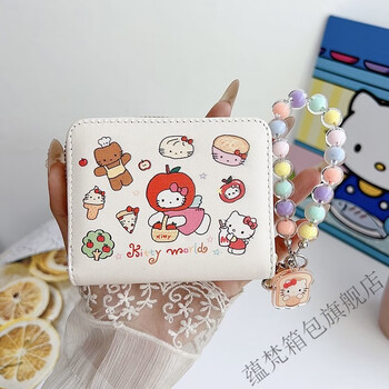 Yunfan hello kitty coin purse storage bag japanese cute cartoon card holder portable pendant ins simple style large capacity apple hello kitty wallet + leather strap