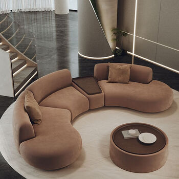 Changyin french light luxury curved brown hotel lobby beauty salon office sales office business rest reception negotiation sofa 2.8 meters long with side table + coffee table