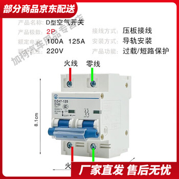 Open switch main gate small circuit breaker dz47-2p/125a air 100a circuit breaker short circuit overload protection household 220v circuit breaker 2p (second line) 100a