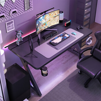 Halodn computer desk desktop home solid wood gaming table carbon fiber bedroom all-in-one desk desk workbench game table single table 18mm solid wood core board black surface black frame (can clamp robotic arm) 100*75*75cm