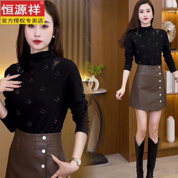Hengyuanxiang 2025 autumn and winter new bottoming shirt women's half turtle collar warm black thickened german velvet lined versatile top black m recommended 80-98 catties
