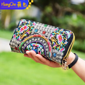 Ye yu yunnan ethnic style large-capacity women's bag retro double zipper embroidered flower wallet wallet women's clutch figure 4