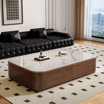 Cool technology slate tv cabinet floor standing coffee table combination living room 2025 new light luxury solid wood simple tv cabinet 1.3 meter coffee table snow mountain white