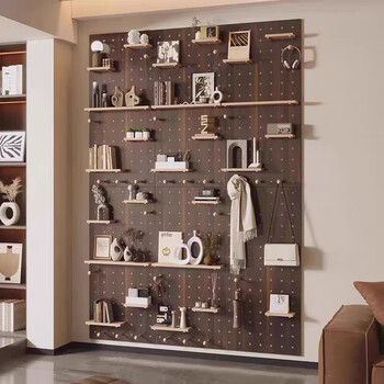 He jiagong customized solid wood hole board entrance wall storage rack decorative partition hook black walnut wall display rack square combination package 120*240cm including accessories 1*1*1cm