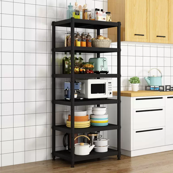 Yusenyi kitchen rack floor-standing multi-layer microwave storage shelf household gap shelf storage pots and pans length 60 width 25 total height 80 (three layers) painted black