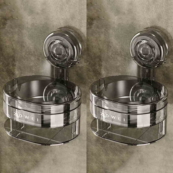 Suction cup ashtray stainless steel hanging balcony with cover to prevent dust flying toilet bathroom wall hanging cigarette box cigarette placement rack transparent gray 2 pieces