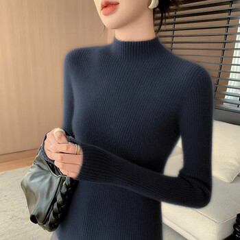 Emz ordos city's first-line ready-to-wear half turtleneck cashmere sweater women's slim fit sweater knitted bottoming sweater gray blue s