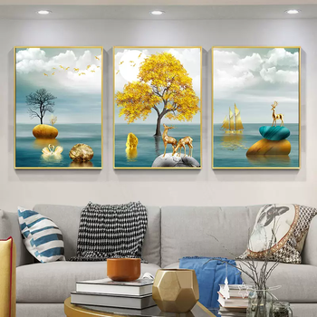 Yusenyi sofa's painting background wall hanging painting, simple decorative painting hanging painting behind the living room, modern painting north, good life s9004, three classic black frames, high-definition waterproof texture surface, 40x60 cm, suitable for a sofa of about 22.5 meters