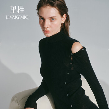 Lining sex livary mio just say high-neck slightly transparent knitted sweater cashmere sweater off-shoulder bottoming shirt warm top yao black l (170/92a)