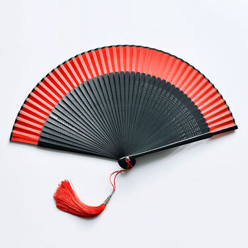 Sanqihu red dance fan, special folding fan for dancing, classical dance, chinese style, ancient style, bright moon, easy to open and close fan, black bone s hollow 23cm, free tassels